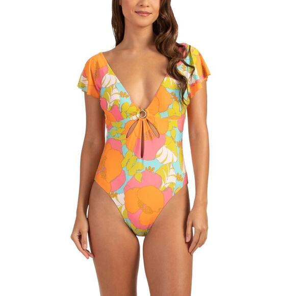 NWT Trina Turk Playa De Flor Keyhole Front Flutter Sleeves One-piece Swimsuit - Picture 1 of 7